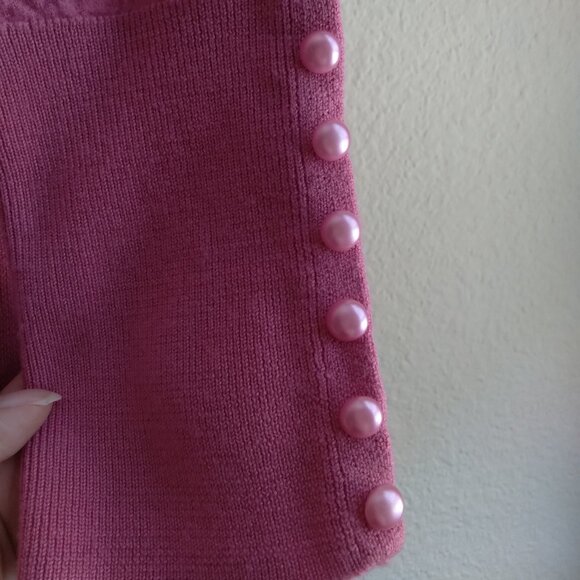 Talbots 100% Pure Merino Wool Pink Sweater with Pearl Button Cuffs - Picture 3 of 5